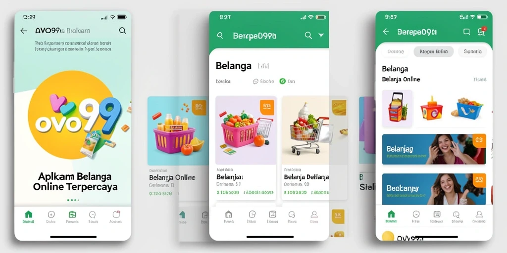 Tampilan antarmuka aplikasi OVO99 yang menarik untuk belanja online.