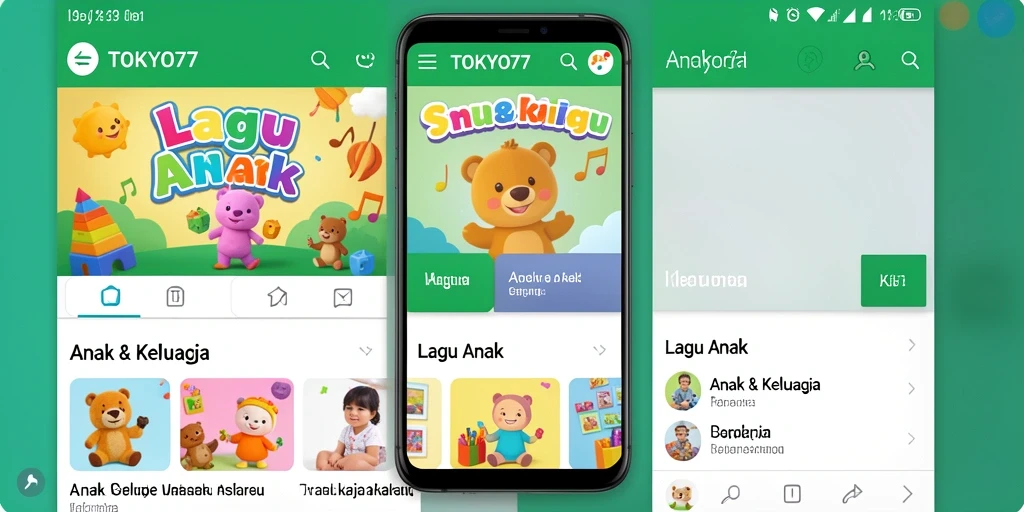 Tampilan antarmuka aplikasi TOKYO77 yang ceria dan ramah anak.