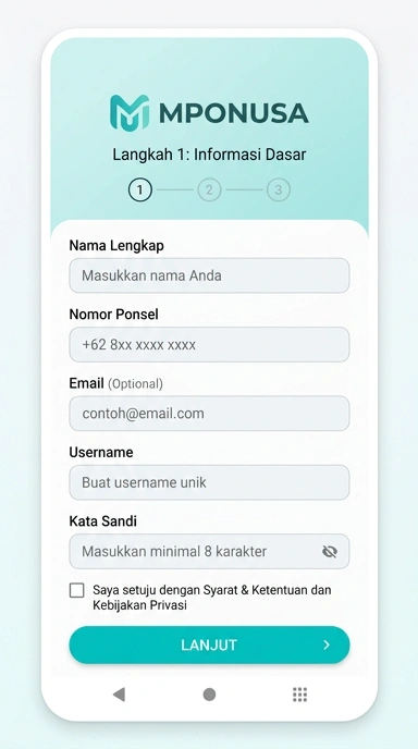 Panduan Registrasi Akun Baru mponusa untuk Android